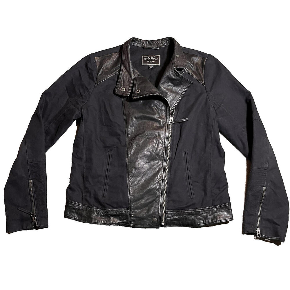 Lucky Brand Women's Black Mixed‎ Moto Leather & Canvas Jacket Size M
